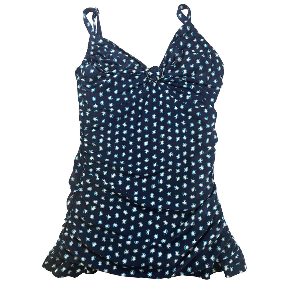 Coco Reef Tankini Top Womens Navy Blue Polka Dot Ruched Underwire 38DD
